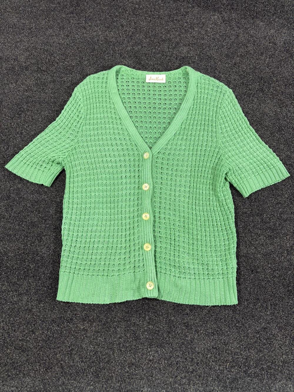 James Kenrob Cardigan Womens S Green Open Knit Short Sleeve Button Front Top